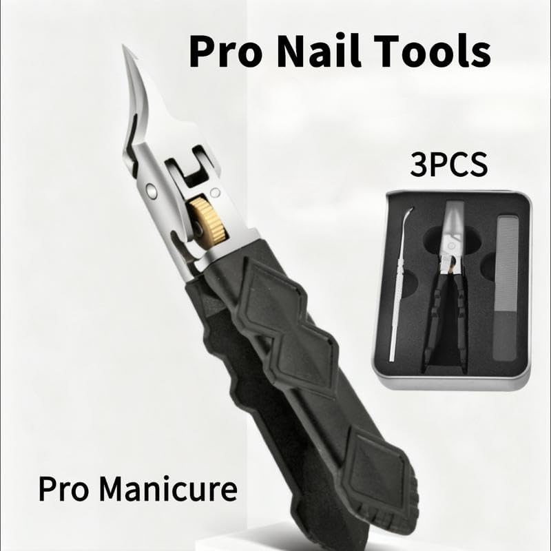 Black Anti-Slip Grip Gear Lock Nail Clipper Set with Ultra-Sharp Tips for Precise Access to Nail Grooves